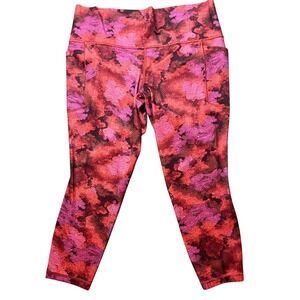 Athleta Salutation Stash 7/8 Tights Leggings XL Floral Abstract Pink Red Pockets